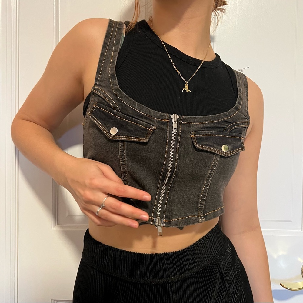 Weworewhat Jean Corset Crop Top